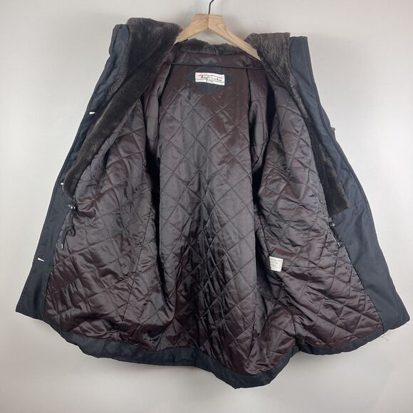 Talbots Womens Coat Jacket Sz S Black Vintage Faux Fur Hood Cool Weather Buttons - Picture 7 of 12